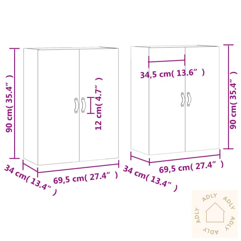 Veggskap 2 Stk Røkt Eik 69,5X34X90 Cm