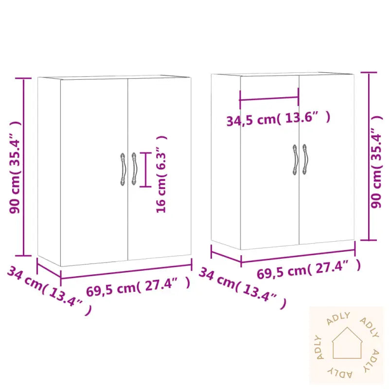 Veggskap 2 Stk Røkt Eik 69,5X34X90 Cm