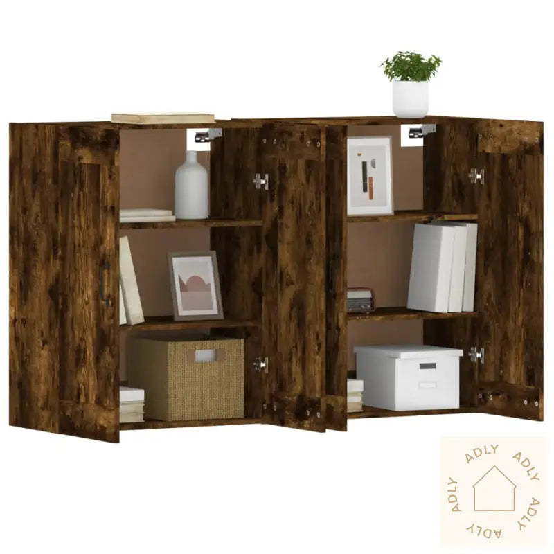 Veggskap 2 Stk Røkt Eik Konstruert Tre