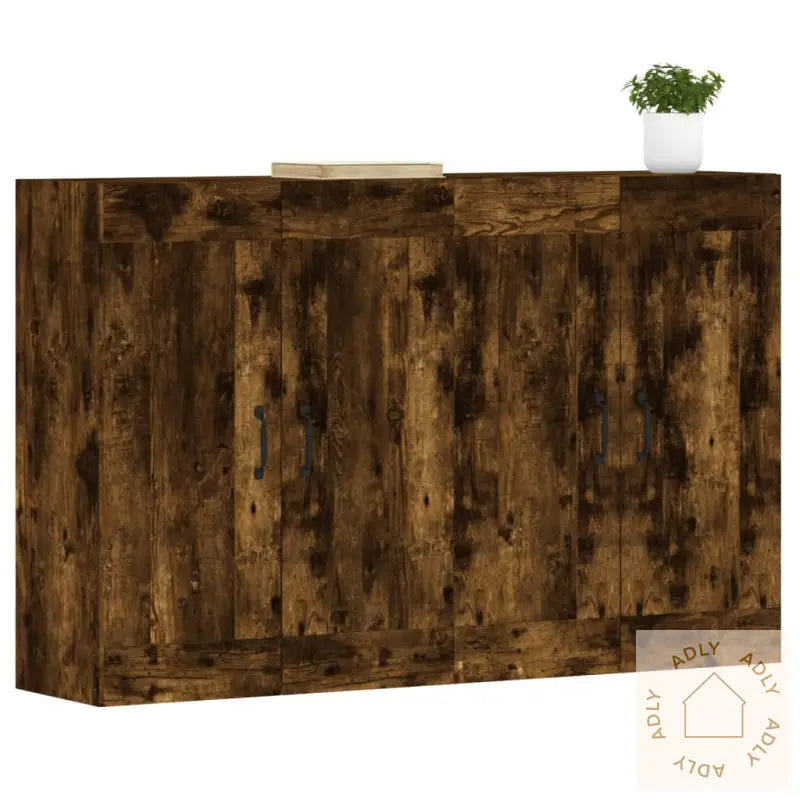 Veggskap 2 Stk Røkt Eik Konstruert Tre