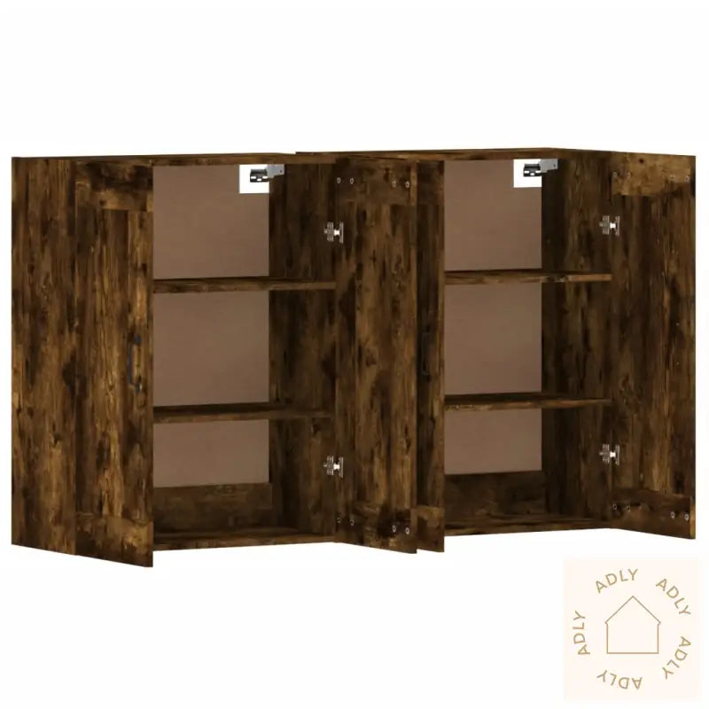 Veggskap 2 Stk Røkt Eik Konstruert Tre