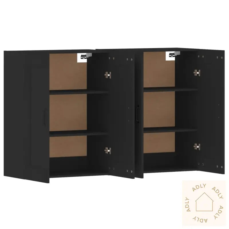 Veggskap 2 Stk Svart Konstruert Tre