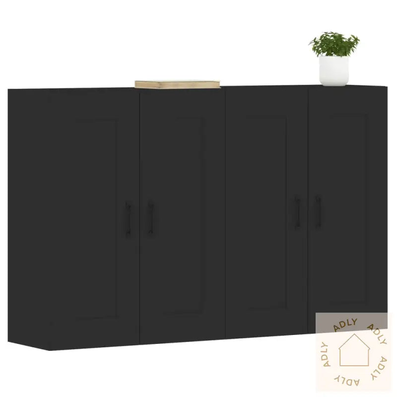 Veggskap 2 Stk Svart Konstruert Tre