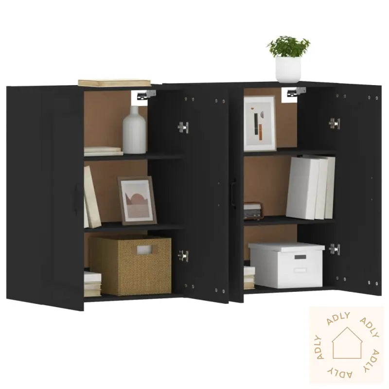 Veggskap 2 Stk Svart Konstruert Tre