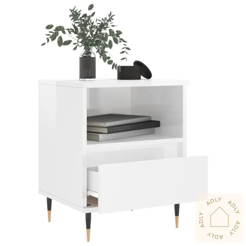 Nattbord 2 Stk Høyglans Hvit 40X35X50 Cm Konstruert Tre