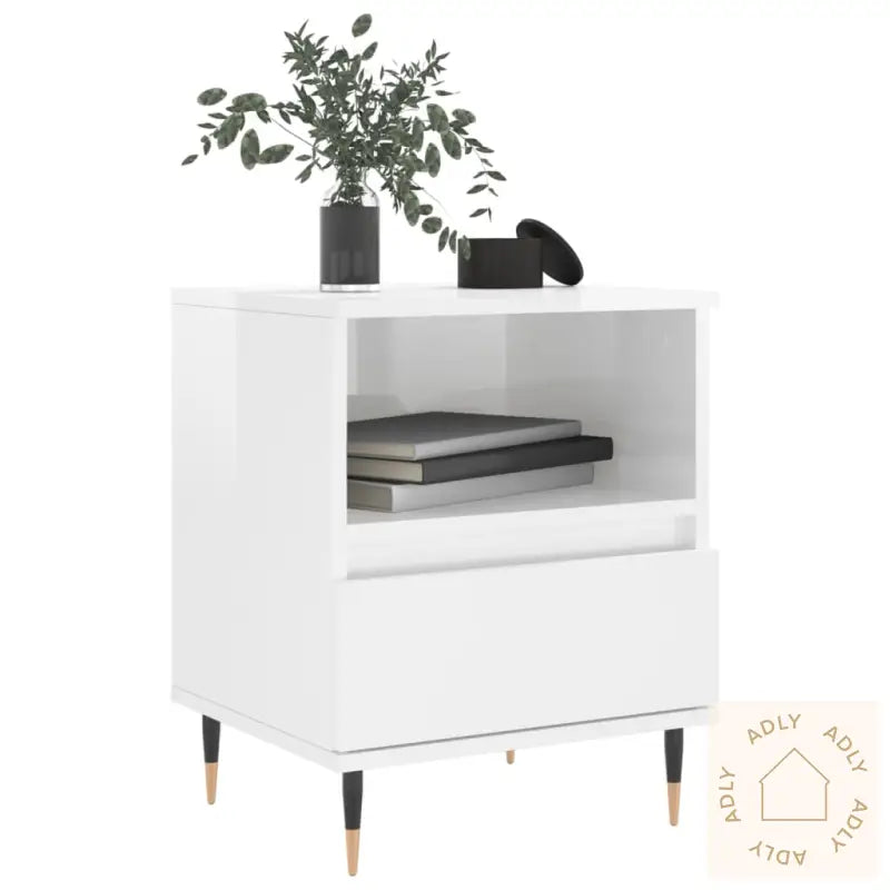 Nattbord 2 Stk Høyglans Hvit 40X35X50 Cm Konstruert Tre
