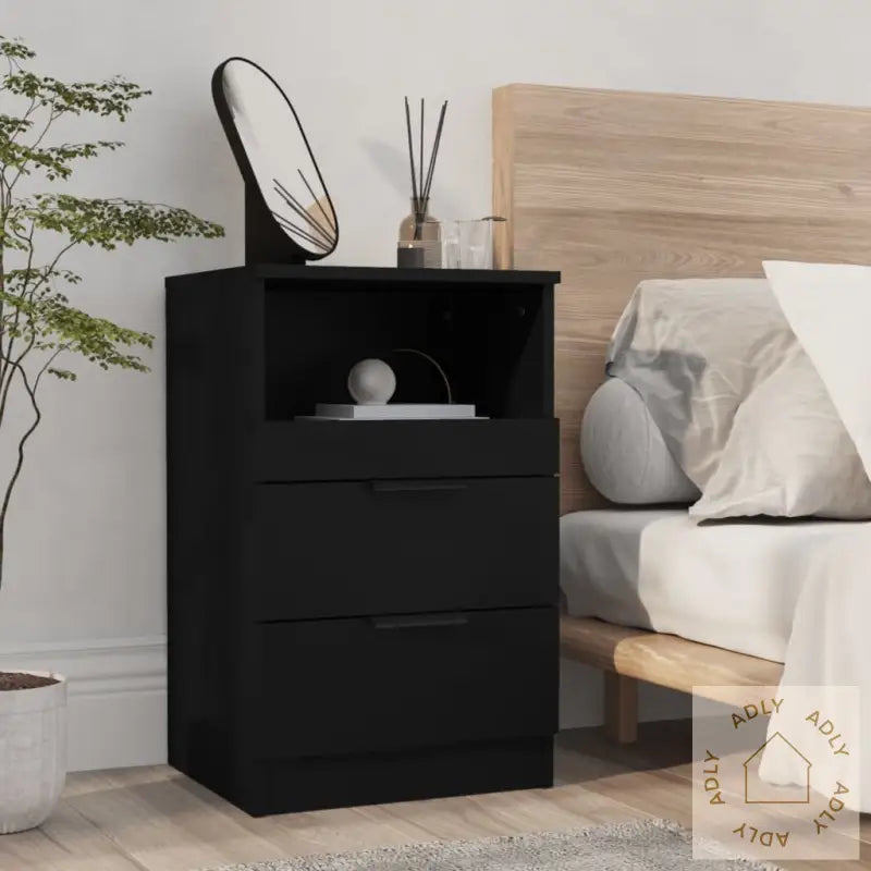 Nattbord 2 Stk Svart Konstruert Tre