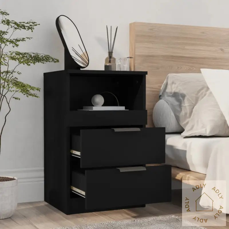Nattbord 2 Stk Svart Konstruert Tre