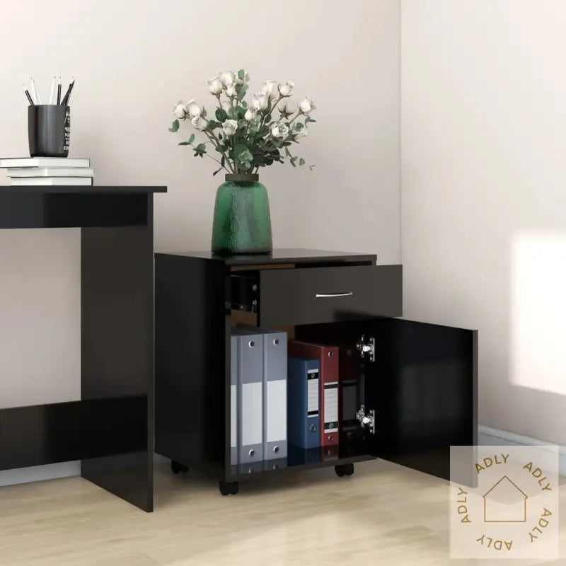 Rulleskap Svart 45X38X54 Cm Konstruert Tre