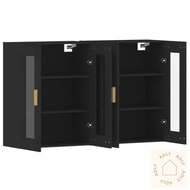 Veggskap 2 Stk Svart Konstruert Tre