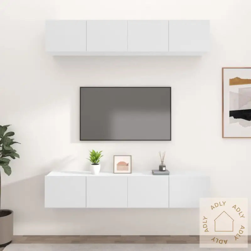 Tv-Benker 4 Stk Hvit 80X30X30 Cm Konstruert Tre