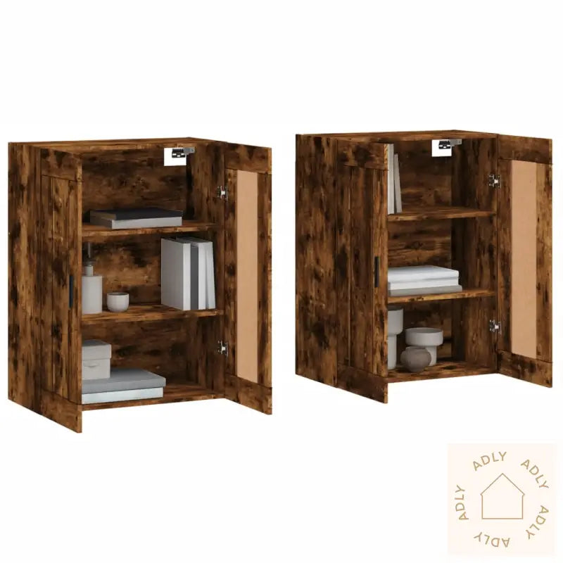 Veggskap 2 Stk Røkt Eik Konstruert Tre