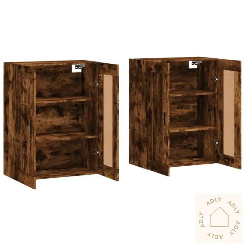 Veggskap 2 Stk Røkt Eik Konstruert Tre