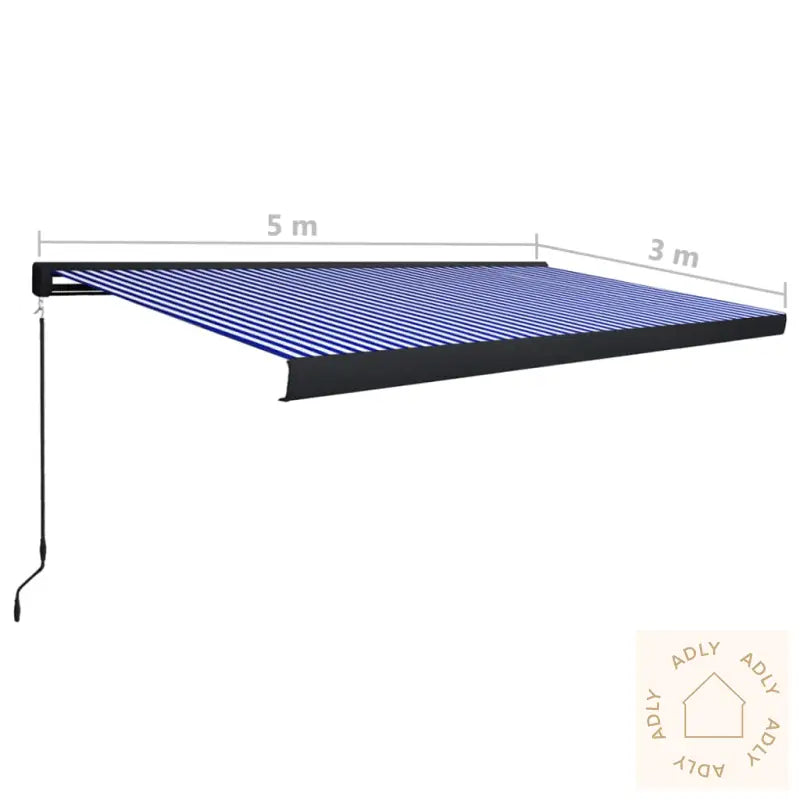 Manuell Kassettmarkise 500X300 Cm Blå Og Hvit