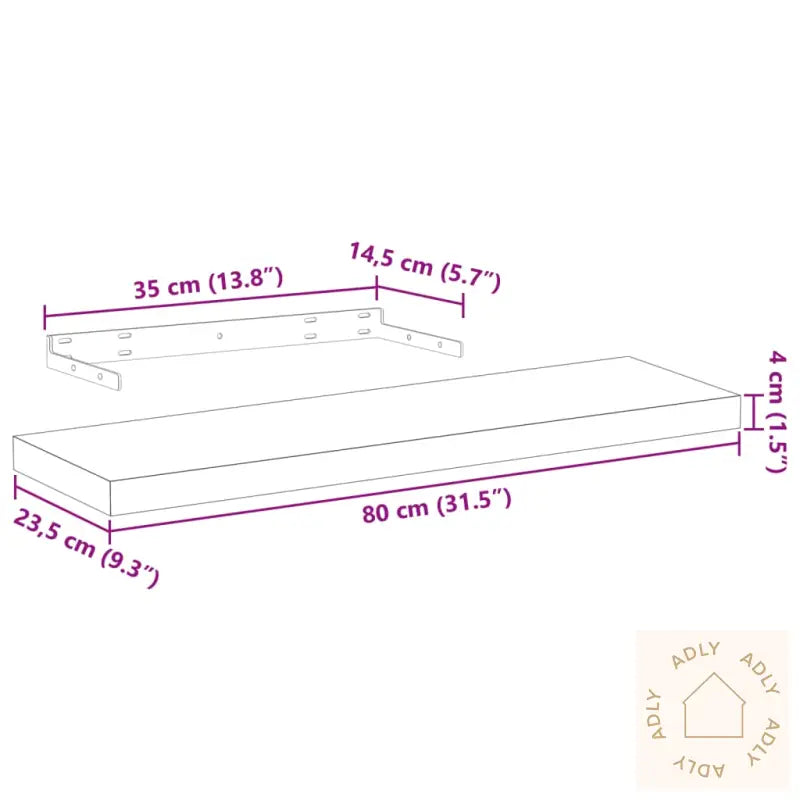 Flytende Hyller 2 Stk 80X23,5X4 Cm Konstruert Tre