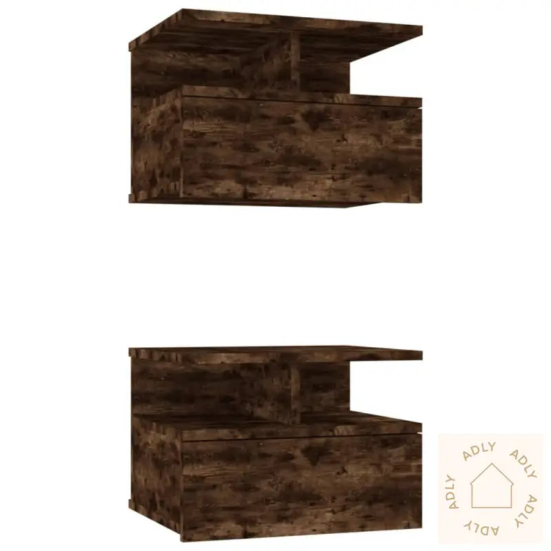 Flytende Nattbord 2 Stk Røkt Eik 40X31X27 Cm Konstruert Tre