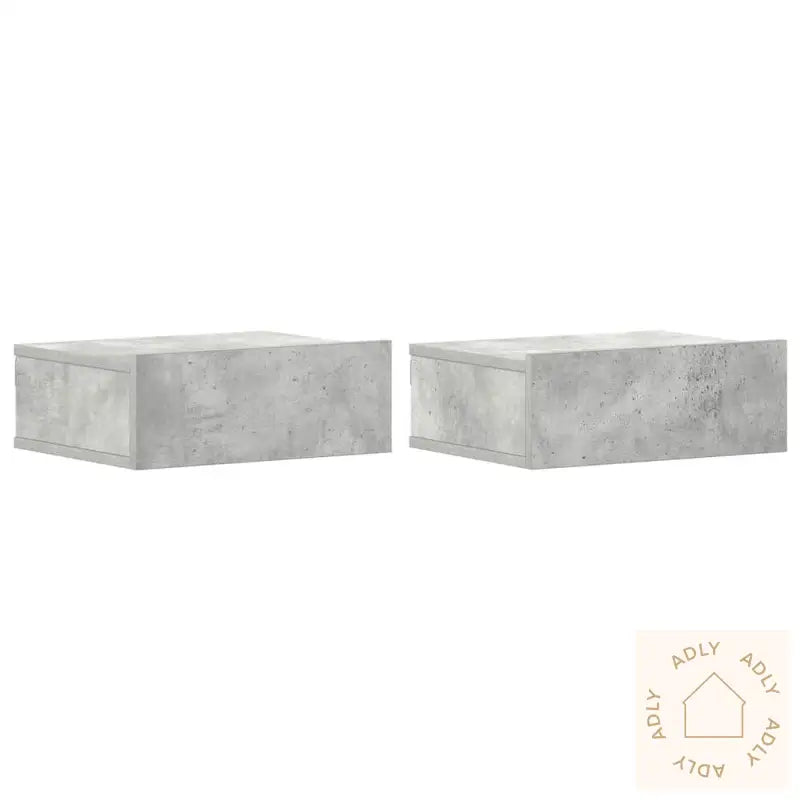 Flytende Nattbord 2 Stk Betonggrå 40X30X15 Cm Konstruert Tre