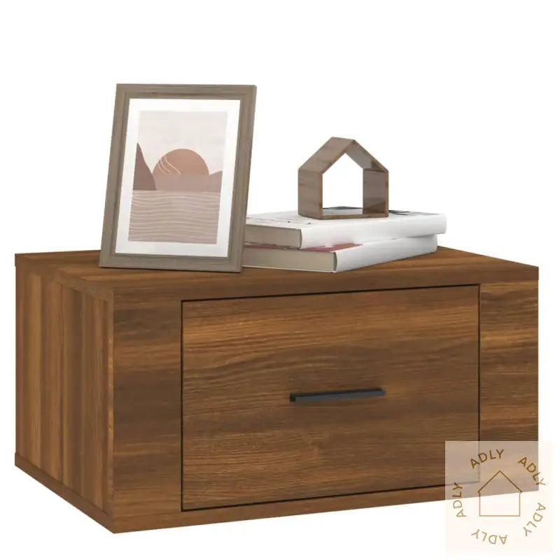 Veggmonterte Nattbord 2 Stk Brun Eik 50X36X25 Cm