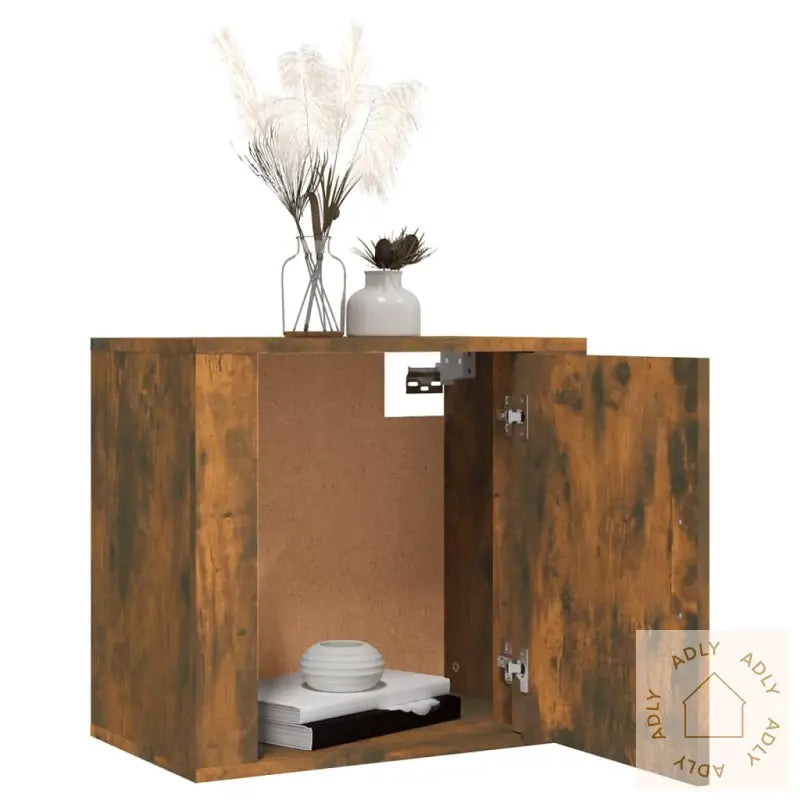 Veggmonterte Nattbord 2 Stk Røkt Eik 50X30X47 Cm