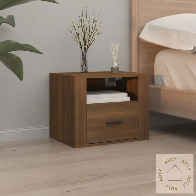 Veggmonterte Nattbord 2 Stk Brun Eik 50X36X40 Cm