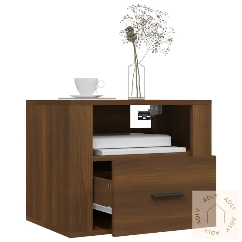 Veggmonterte Nattbord 2 Stk Brun Eik 50X36X40 Cm