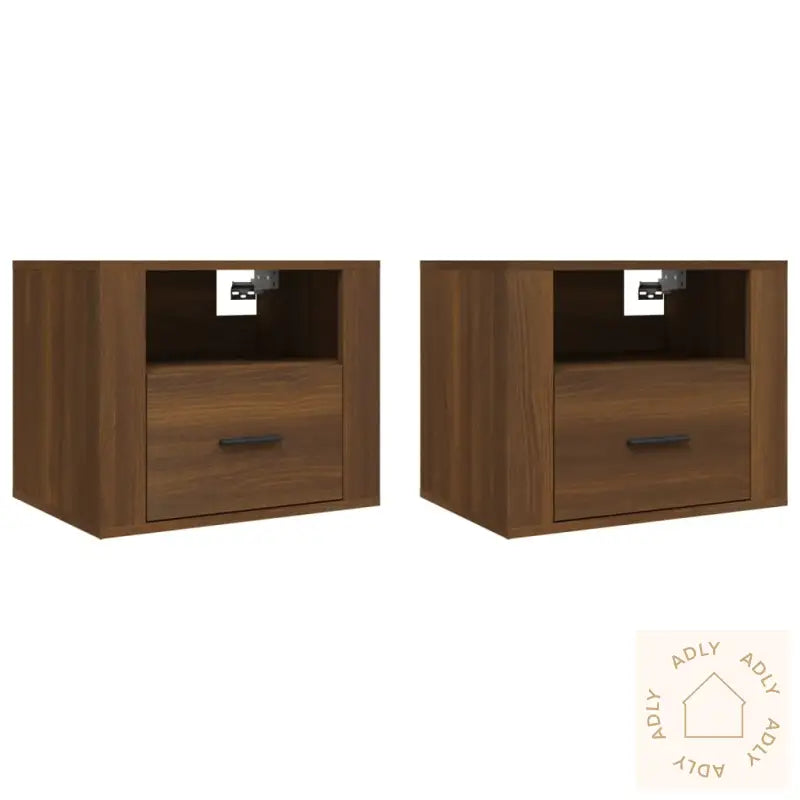 Veggmonterte Nattbord 2 Stk Brun Eik 50X36X40 Cm
