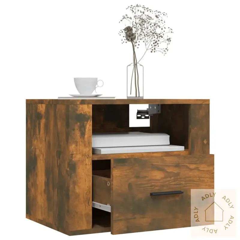 Veggmonterte Nattbord 2 Stk Røkt Eik 50X36X40 Cm