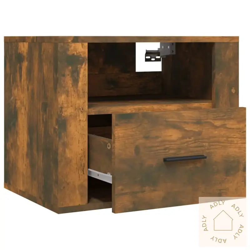 Veggmonterte Nattbord 2 Stk Røkt Eik 50X36X40 Cm