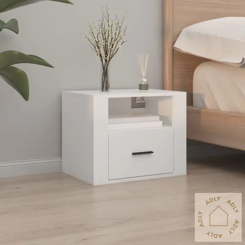 Veggmonterte Nattbord 2 Stk Hvit 50X36X40 Cm