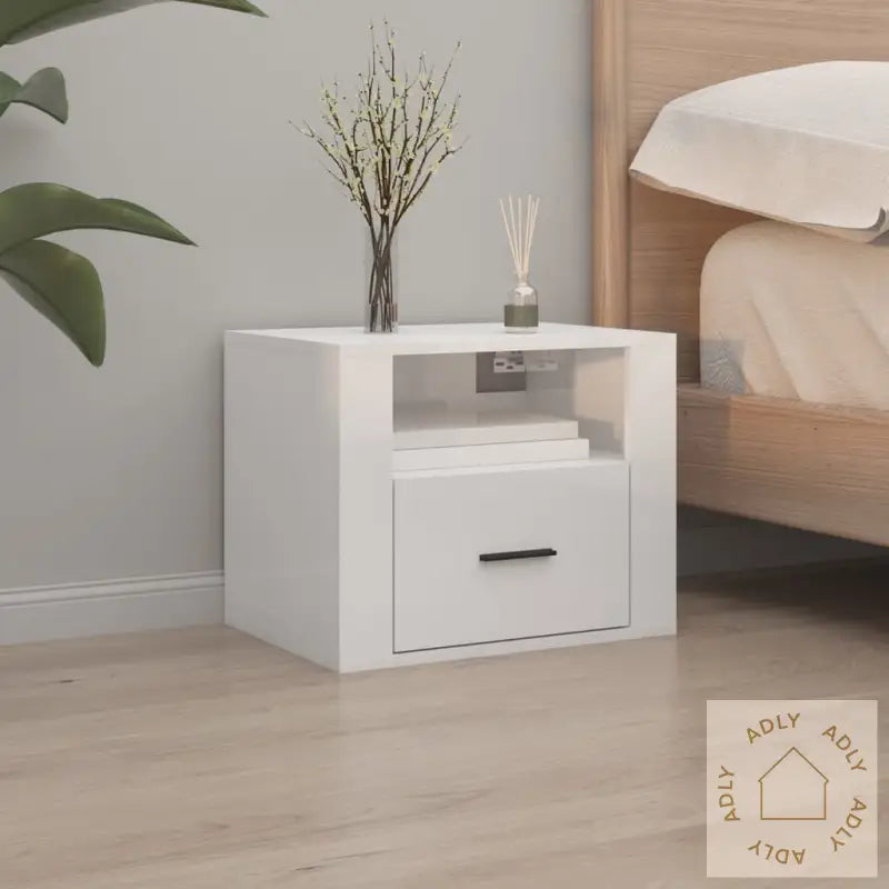 Veggmonterte Nattbord 2 Stk Høyglans Hvit 50X36X40 Cm
