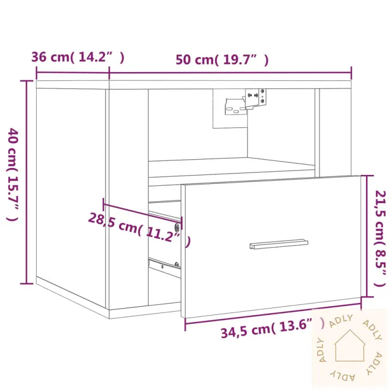 Veggmonterte Nattbord 2 Stk Hvit 50X36X40 Cm