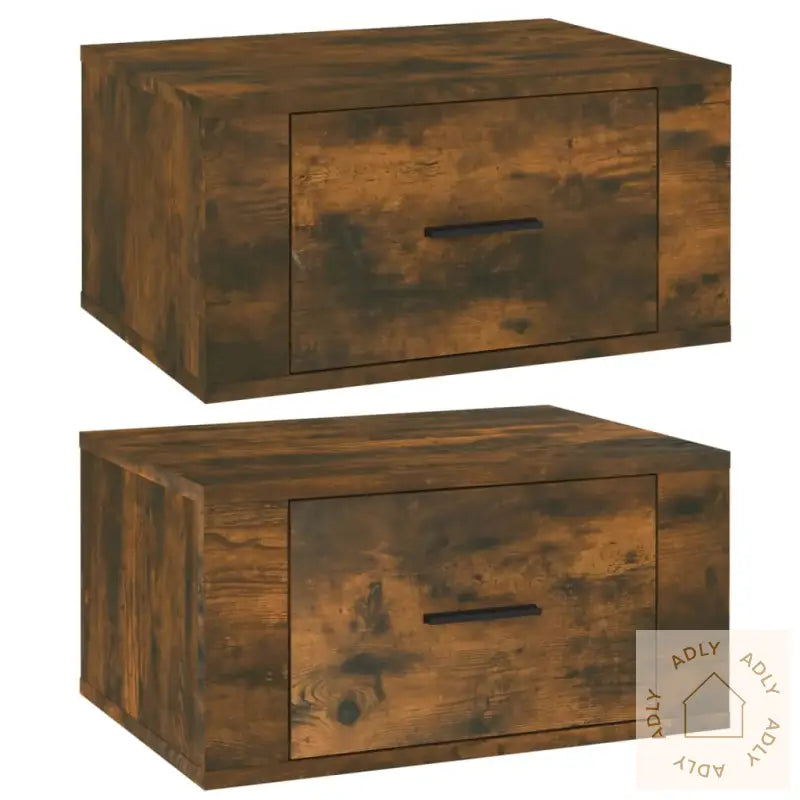 Veggmonterte Nattbord 2 Stk Røkt Eik 50X36X25 Cm