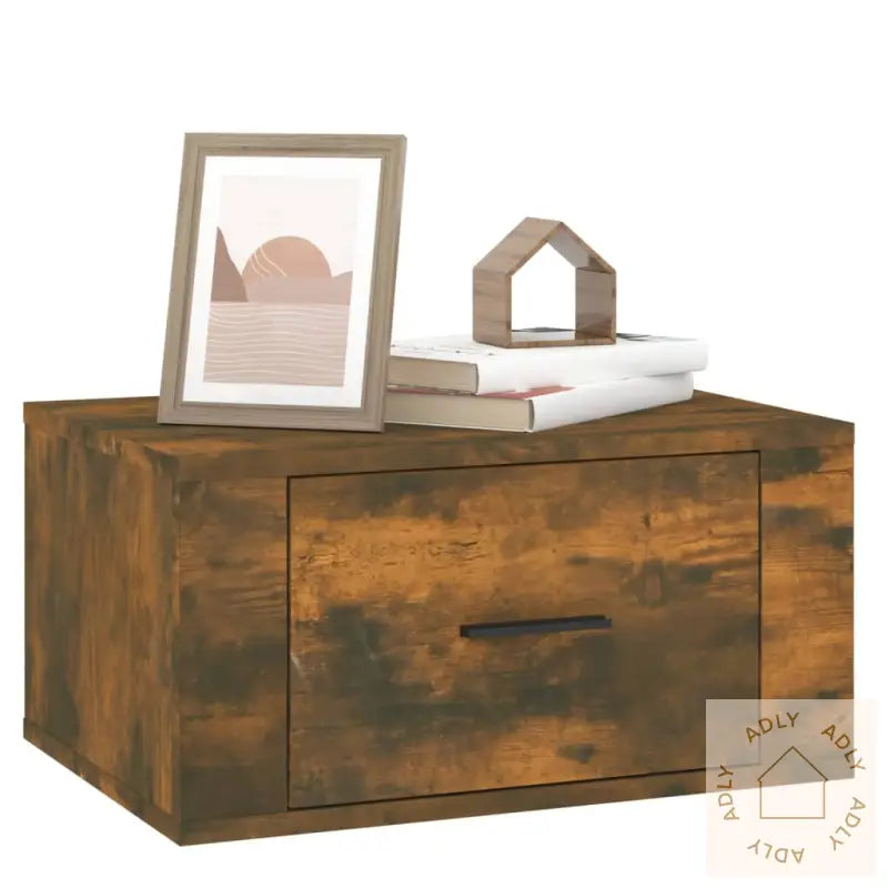 Veggmonterte Nattbord 2 Stk Røkt Eik 50X36X25 Cm