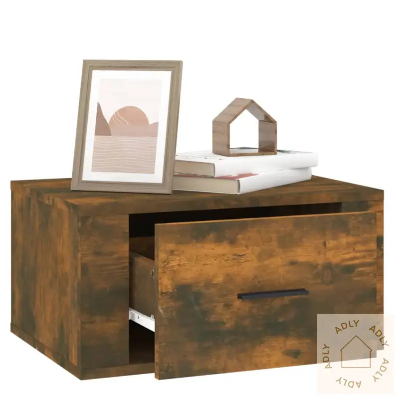 Veggmonterte Nattbord 2 Stk Røkt Eik 50X36X25 Cm