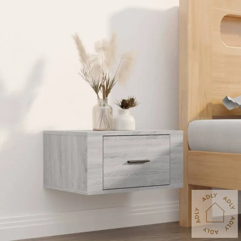 Veggmonterte Nattbord 2 Stk Grå Sonoma 50X36X25 Cm