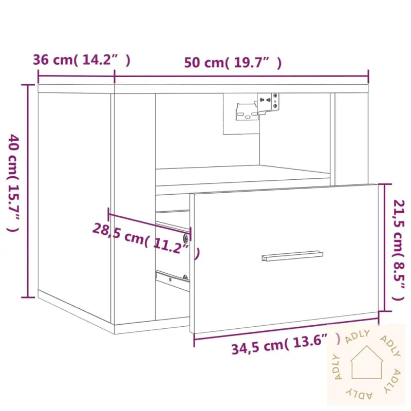 Veggmonterte Nattbord 2 Stk Sonoma Eik 50X36X40 Cm