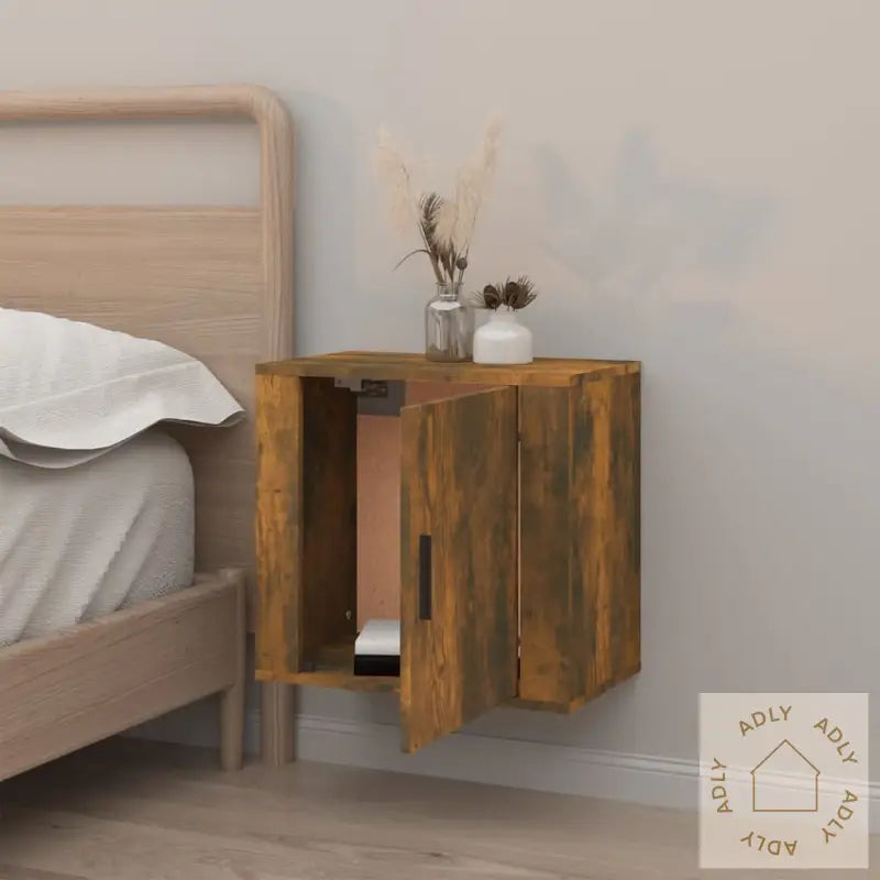 Veggmontert Nattbord Røkt Eik 50X30X47 Cm