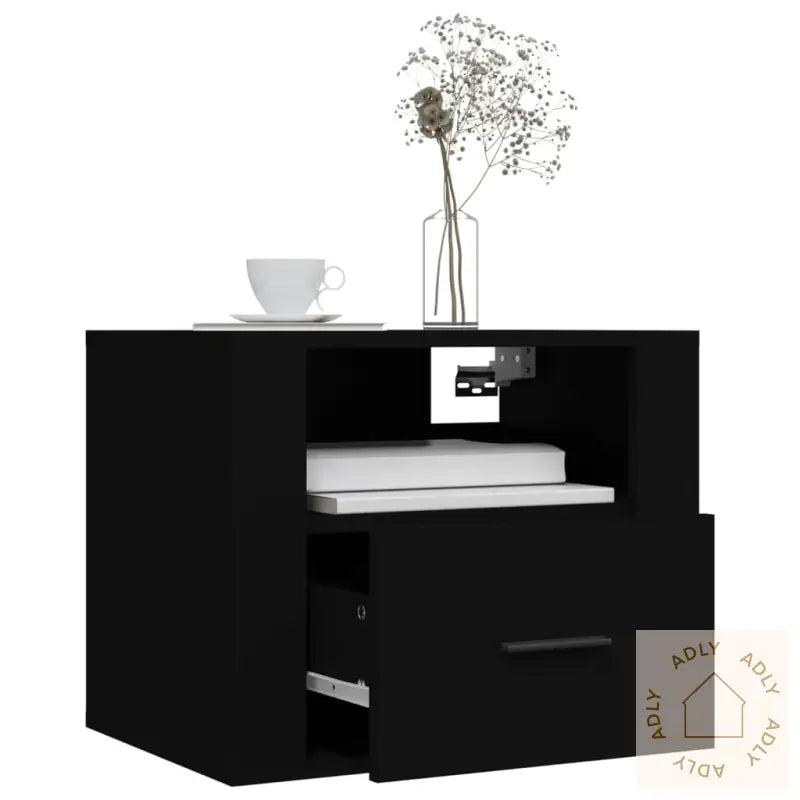 Veggmontert Nattbord Svart 50X36X40 Cm