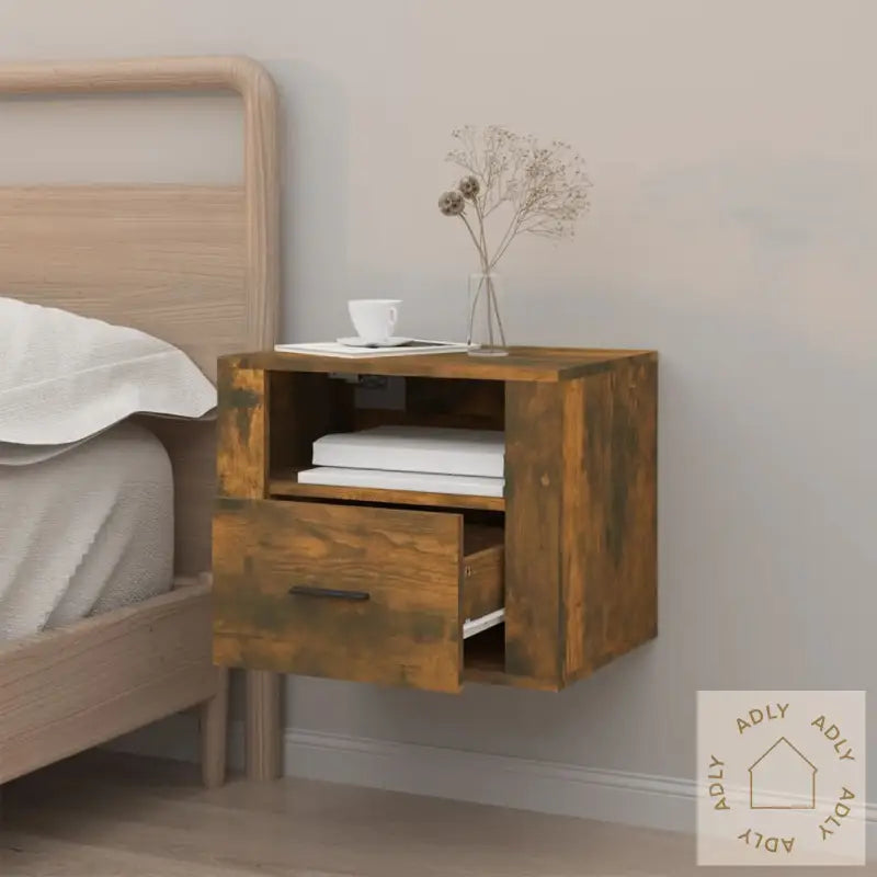 Veggmontert Nattbord Røkt Eik 50X36X40 Cm