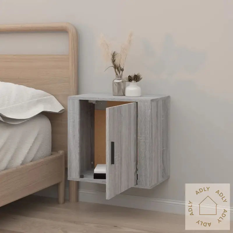 Veggmontert Nattbord Grå Sonoma 50X30X47 Cm