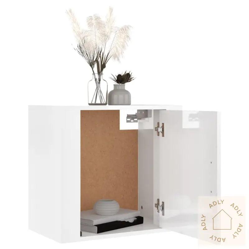 Veggmontert Nattbord Høyglans Hvit 50X30X47 Cm