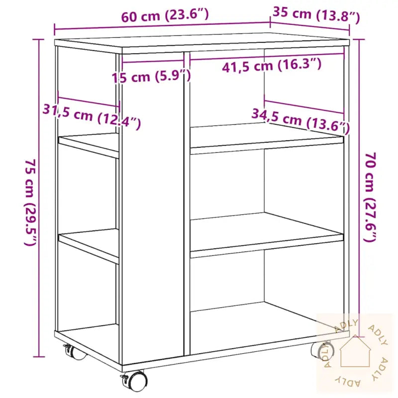 Rulleskap Gammelt Tre 60X35X75 Cm Konstruert Tre