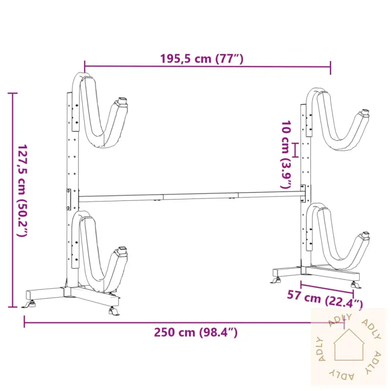 Oppbevaringsstativ For 2 Kajakker 250X57X127,5 Cm Stål
