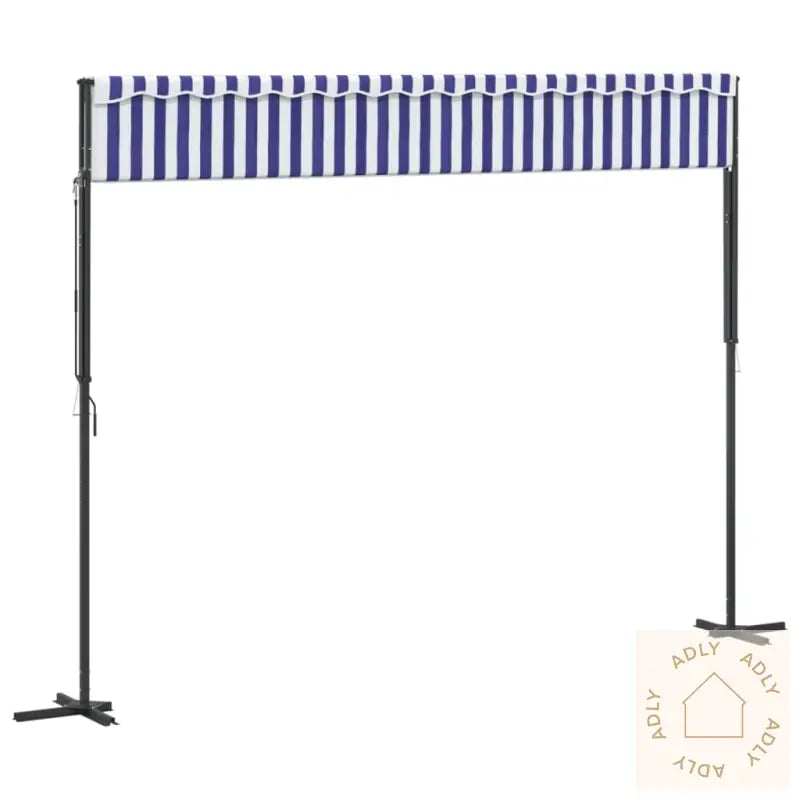 Frittstående Markise Blå Og Hvit 400X300 Cm Stoff Og Stål