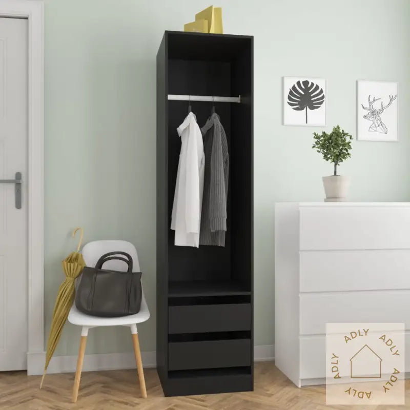 Garderobe Med Skuffer Svart 50X50X200 Cm Konstruert Tre