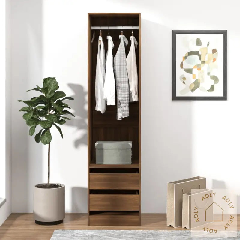 Garderobe Med Skuffer Brun Eik 50X50X200 Cm Konstruert Tre