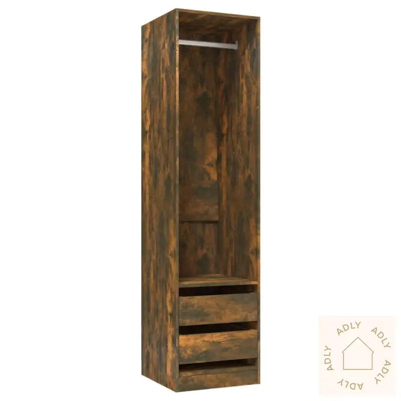 Garderobe Med Skuffer Røkt Eik 50X50X200 Cm Konstruert Tre