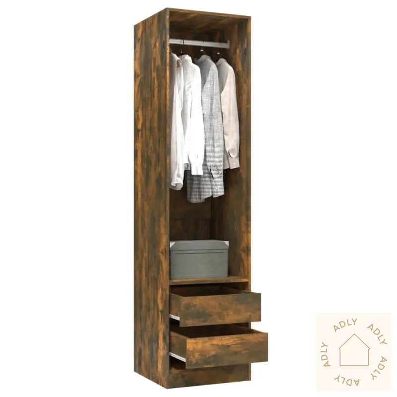 Garderobe Med Skuffer Røkt Eik 50X50X200 Cm Konstruert Tre