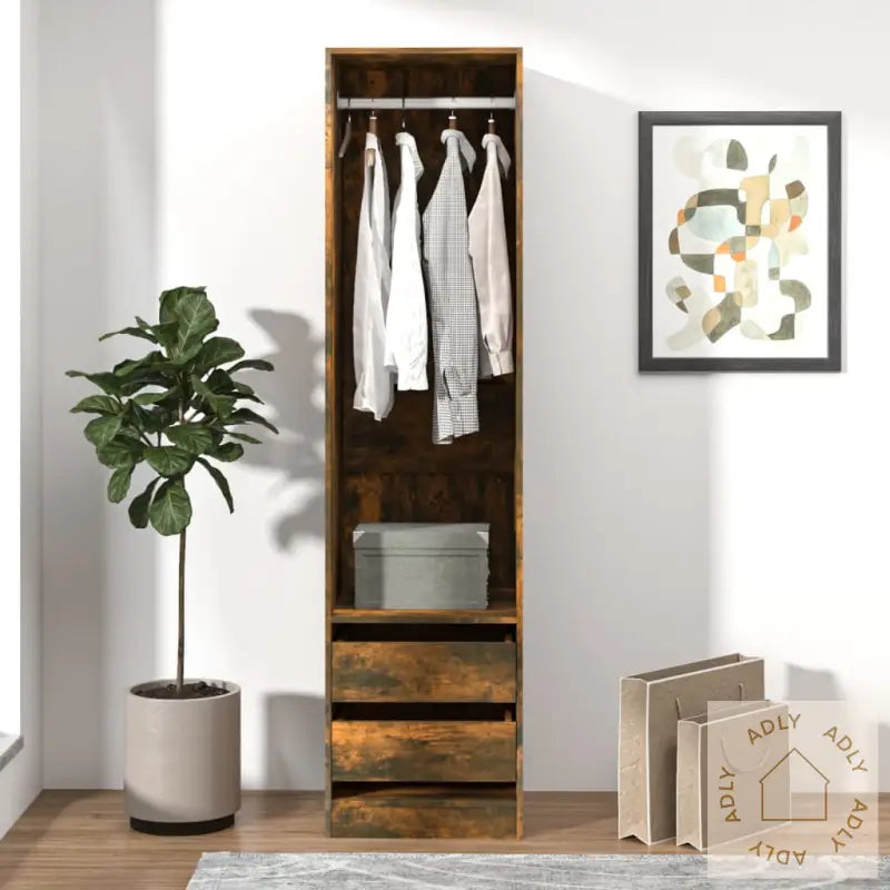 Garderobe Med Skuffer Røkt Eik 50X50X200 Cm Konstruert Tre