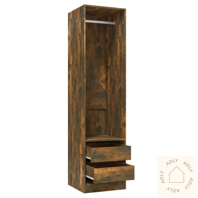 Garderobe Med Skuffer Røkt Eik 50X50X200 Cm Konstruert Tre
